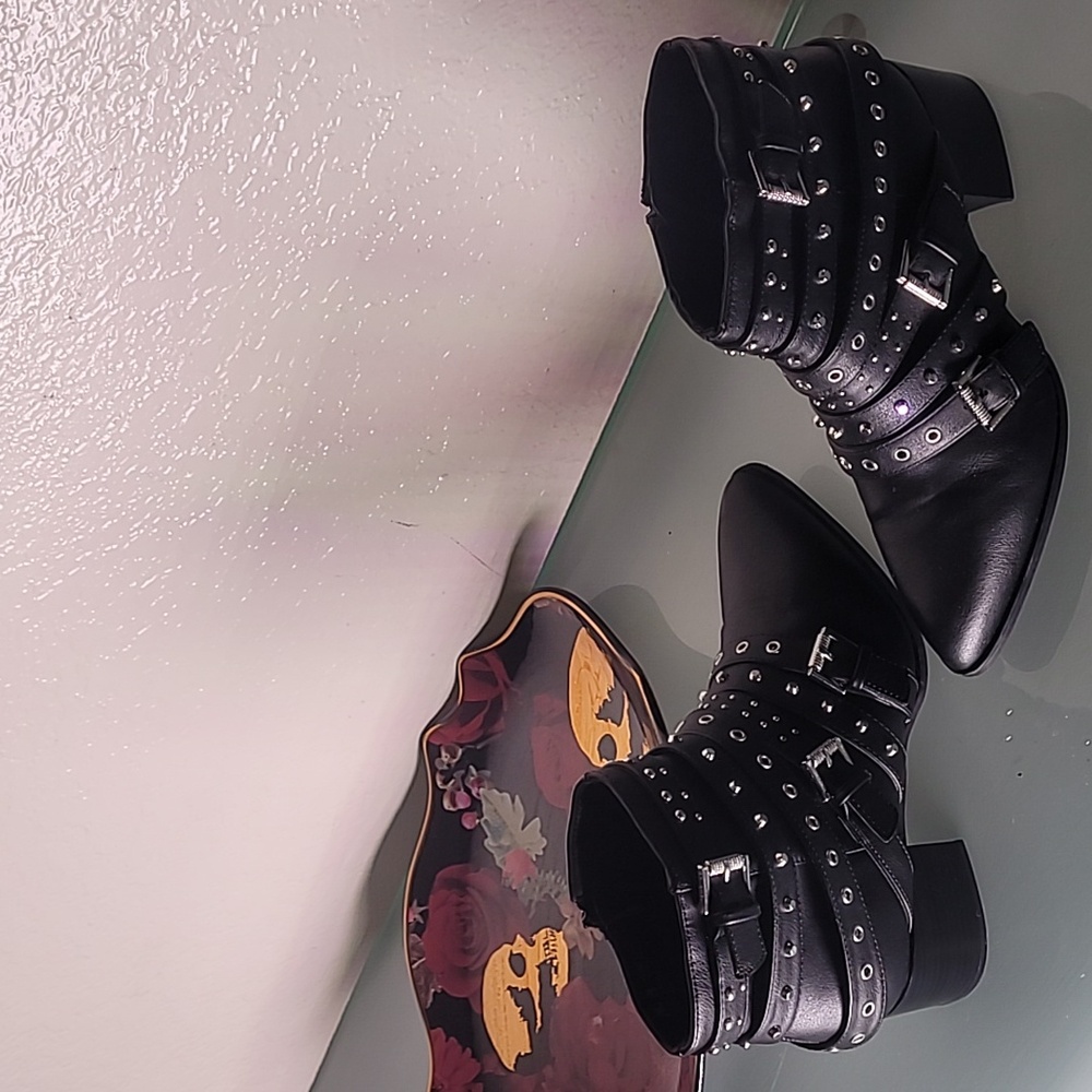 Studded Black Ankle Boots - Picture 7 of 10